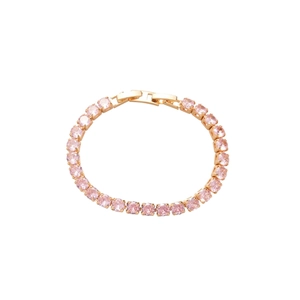 Elegant 18K gold-plated tennis bracelet with square-cut sparkling pink cubic zirconia stones