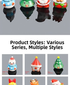Detail showing various 9.7cm Christmas squishy toys with size and weight specifications