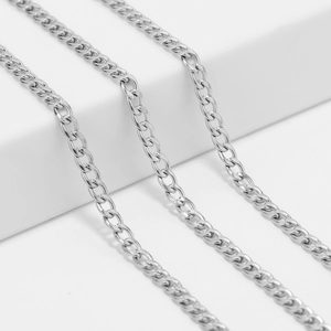 Polished silver stainless steel Cuban link chain necklace with smooth flat-ground finish