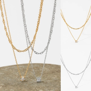 Double Layer Pendant Necklace Women Stainless Steel Round Cubic Zirconia Clavicle Chain Twisted Rope Link Fashion Jewelry