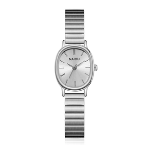 Orologio al quarzo da donna alla moda con cassa ovale argento e cinturino in metallo