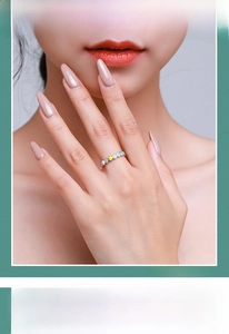 Detail of s925 silver ring featuring colorful enamel hearts and sparkling zircon accents