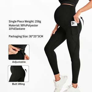 Umstandsmode Yoga Leggings Hohe Taille Bauchstütze Verstellbarer Bund Seitentaschen Polyester Elastan Sporthose Damen