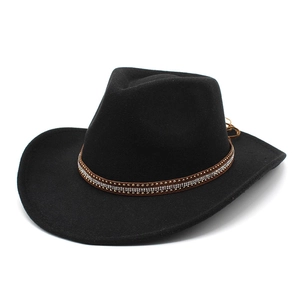 Classic black felt western cowboy hat with studded brown leather band decoration