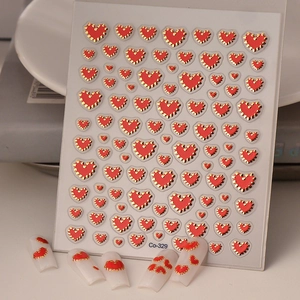 3D gold embossed red heart nail art stickers with beads for Valentine nail decoration