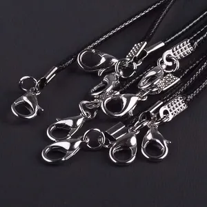 Black 1.5mm waxed cord necklaces with silver lobster clasps for DIY jewelry making