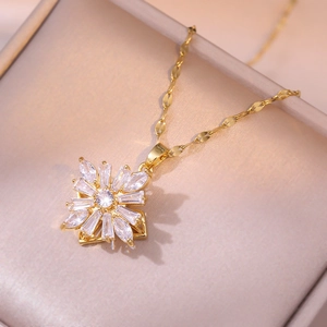 Golden butterfly jewelry set necklace with sparkling zircon snowflake pendant in a gift box