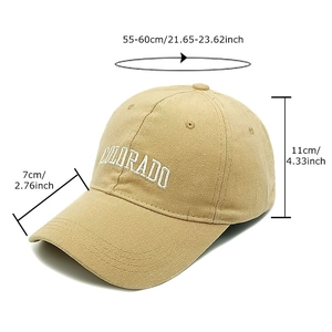 Khaki embroidered cotton baseball cap with Colorado lettering and size measurements