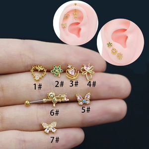 Fashion Titanium Steel Stud Earrings For Women Men Tiny Butterfly Heart Bear Rhinestone Piercing Jewelry Daily Gold Earring