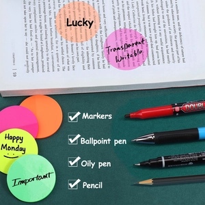 Transparent round sticky notes in multiple colors for books, writable and waterproof PET material