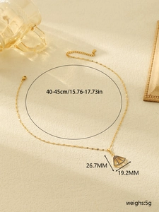 Detailed size specifications for a gold triangle pendant necklace with black zircons