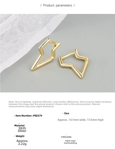 Detailed specs of S925 silver lightning bolt hoop earrings with gold plating finish
