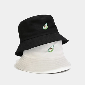 Unisex cotton bucket hats in black and white with avocado embroidery for outdoor use