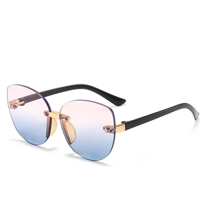 Kids irregular rimless sunglasses with pink-blue gradient lenses and gold-toned hinges