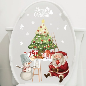 Christmas Toilet Seat Decoration Sticker Santa Claus Snowman Pattern Removable PVC Waterproof Bathroom Decal Festive