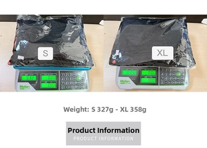 Size weight comparison of black lace maxi skirts on scale showing S and XL sizes