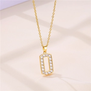 Gold rectangular pendant necklace with sparkling cubic zirconia on a chic cable chain