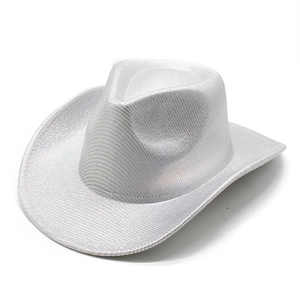 Shiny silver western cowboy hat with metallic texture for parties and stage performances