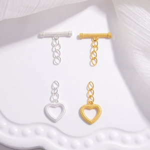 S925 Sterling Silver Heart OT Clasp Toggle Clasp Twist Pattern Peach Heart For DIY Jewelry Making Bracelet Necklace