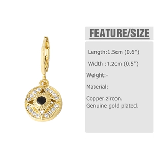 Détails des boucles d'oreilles œil porte-bonheur en or avec pierres noires et zircons