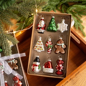 Glass Christmas Ornaments Variety Collection Santa Snowman Gingerbread Man Hanging Pendants For Festive Tree Decoration