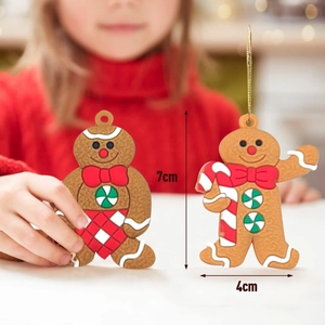 Classic gingerbread man Christmas tree ornament with festive red and white decorations