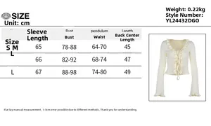 Guide des tailles pour haut à lacets manches longues avec mesures pour tailles S, M, L