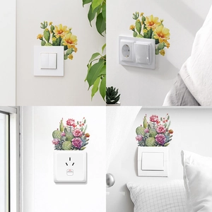 Tropical Flower Cactus Succulent Switch Wall Stickers PVC Removable Decorative Stickers For Kids Room Bedroom Home Decor