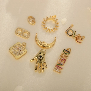 DIY Charms Pendants Copper Gold Plated Zircon Hamsa Hand Lion Sun Moon Love Dream Letter Hip Hop Jewelry Making Findings