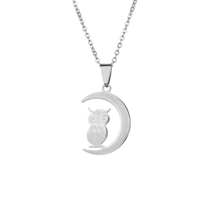 Stainless Steel Moon Owl Pendant Necklace Vintage Animal Jewelry For Men Women Couple Gothic Style Silver Color
