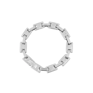 Macro detail of industrial style silver titanium steel link chain bracelet with metallic texture