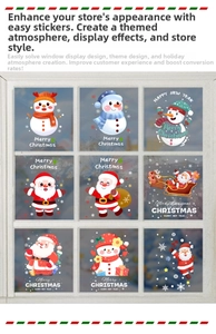 Detail of 9 Santa Claus and reindeer Christmas window stickers in a 3x3 grid layout