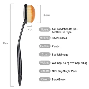 No. 4 Toothbrush-style foundation brush with fiber bristles and black handle, 15cm long