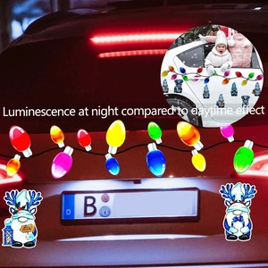 Reflective Christmas bulb and gnome magnets showing night luminescence vs daytime effect