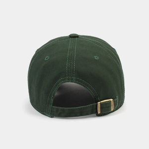 Forest green cotton baseball cap with adjustable bronze metal buckle back closure