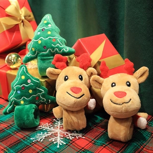 Plush Christmas slap bracelets featuring festive reindeer and Xmas tree designs