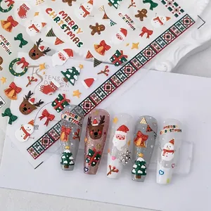 3D Embossed Christmas Nail Art Stickers Self Adhesive Decals For Holiday Manicure Cartoon Santa Reindeer Snowman Patterns