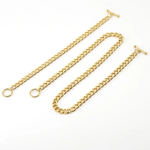 Polished 18K gold plated stainless steel Cuban link chain with OT toggle clasp