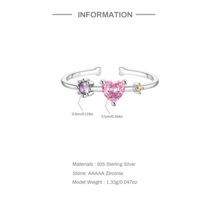Close-up of S925 sterling silver ring featuring a pink heart zircon and side stones