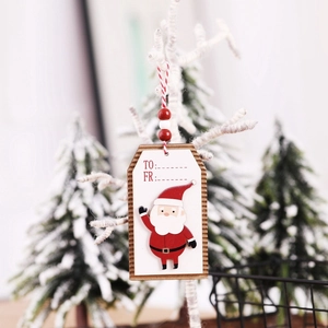 Etichette natalizie in legno con Babbo Natale e perline rosse per decorazione dell'albero