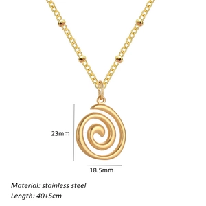 Detailed dimensions of the gold stainless steel spiral pendant with adjustable bead chain