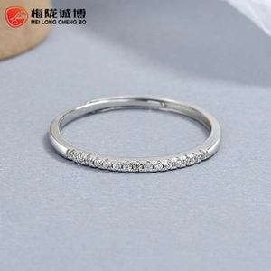 Detail of adjustable 925 silver ring featuring a row of sparkling cubic zirconia stones