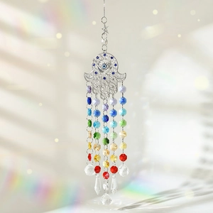 Crystal Suncatcher Hanging Ornament Tree Of Life Hamsa Hand Evil Eye Rainbow Prism Garden Decor Window Suncatcher