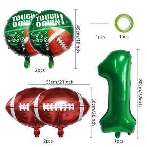 American football party balloon set with green number 1 and trophy style decorations