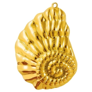 Polished 18K gold plated stainless steel sea shell pendant with embossed ocean texture