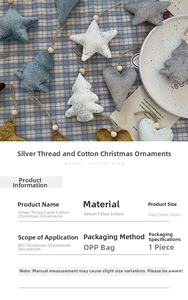 Detailed view of silver thread plush star and heart ornaments for Christmas tree decor