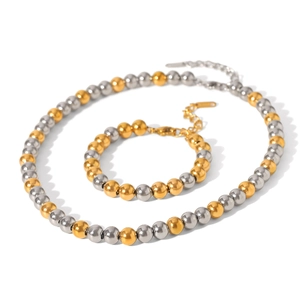 Ensemble collier et bracelet en acier inoxydable bicolore or et argent avec fermoir mousqueton