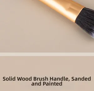Detail of solid wood handle and gold metal ferrule on professional eyeshadow brush set