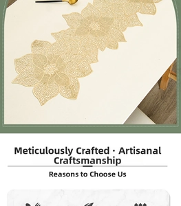 Close-up of gold PVC table runner showing intricate laser-cut floral patterns and texture