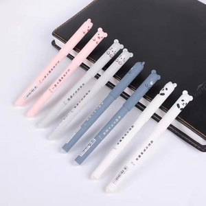 Erasable 0.5mm gel pens with cute cartoon animal bear and panda caps for school students